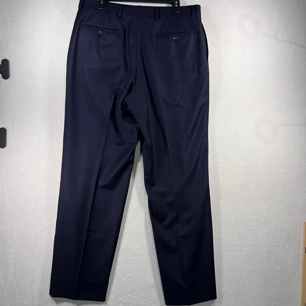 Nautica Mens Navy Wool Dress Pants Size 35W Classic Fit Business Casual Hemmed